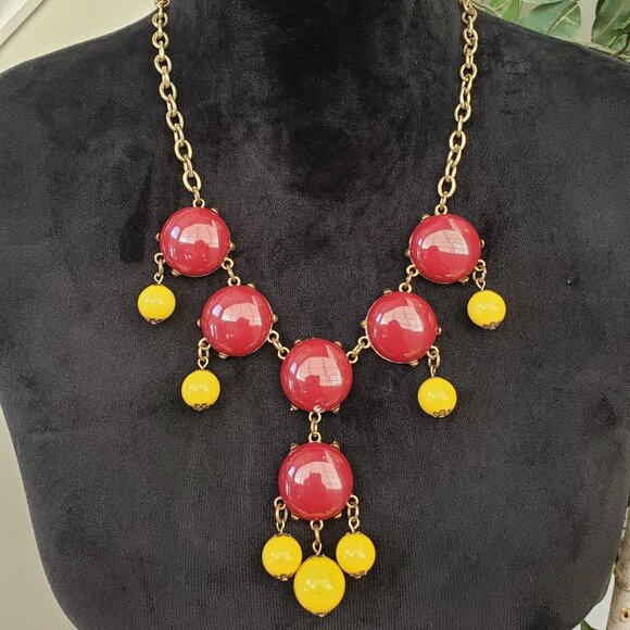 J. Crew Women Red Yellow Bubble Bead Gold Statement Nackles w/ Lobster Clasp - Picture 1 of 7